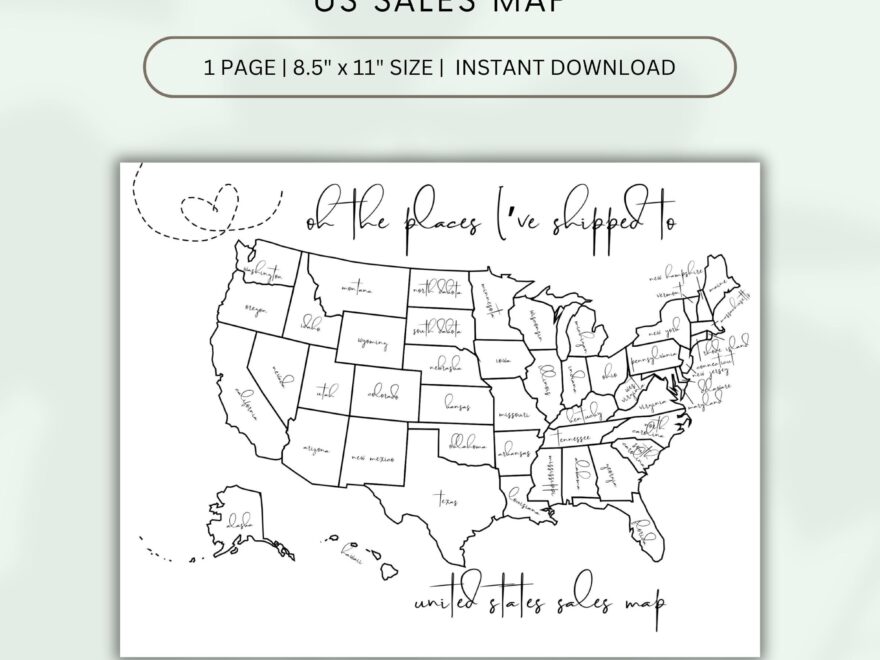 Sales Tracker Small Business United States Map Printable Sales Map Etsy