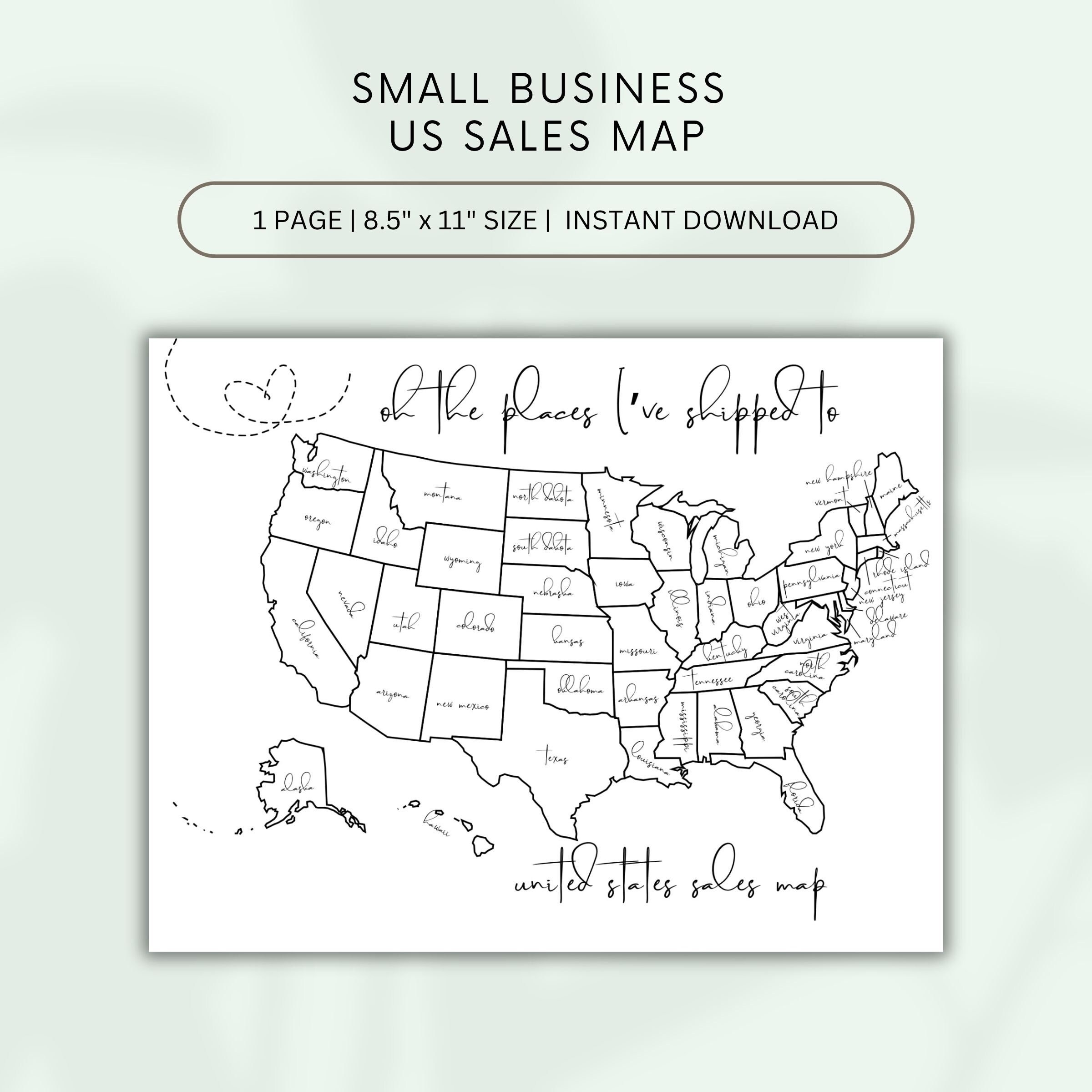 Sales Tracker Small Business United States Map Printable Sales Map Etsy