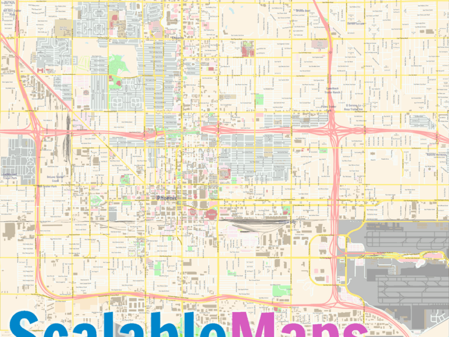 ScalableMaps Vector Map Of Phoenix center colorful City Map Theme