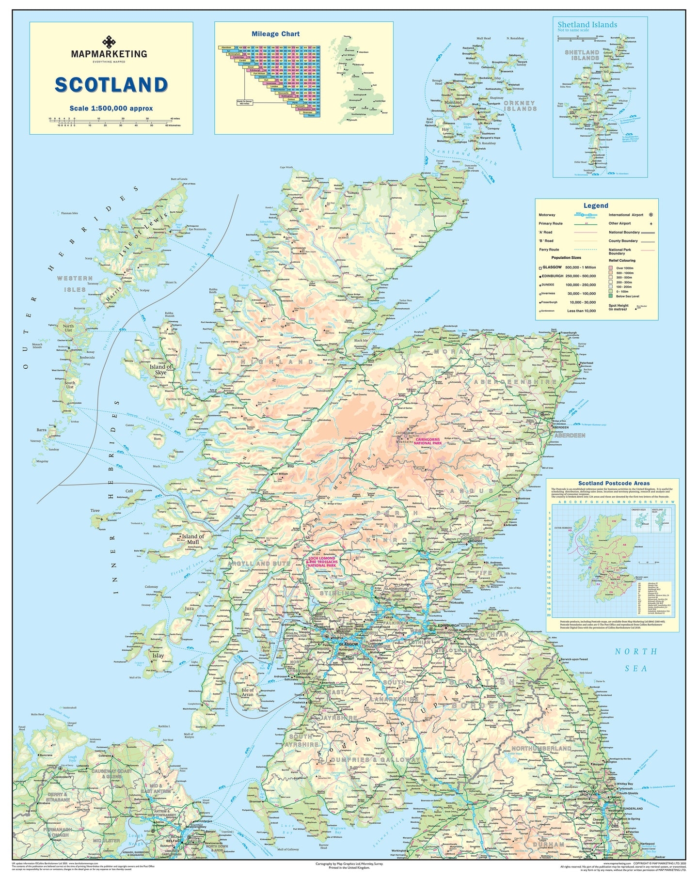 Scotland Road Map Laminated Or Framed Wall Map Of Scotland Map Worksheets Library