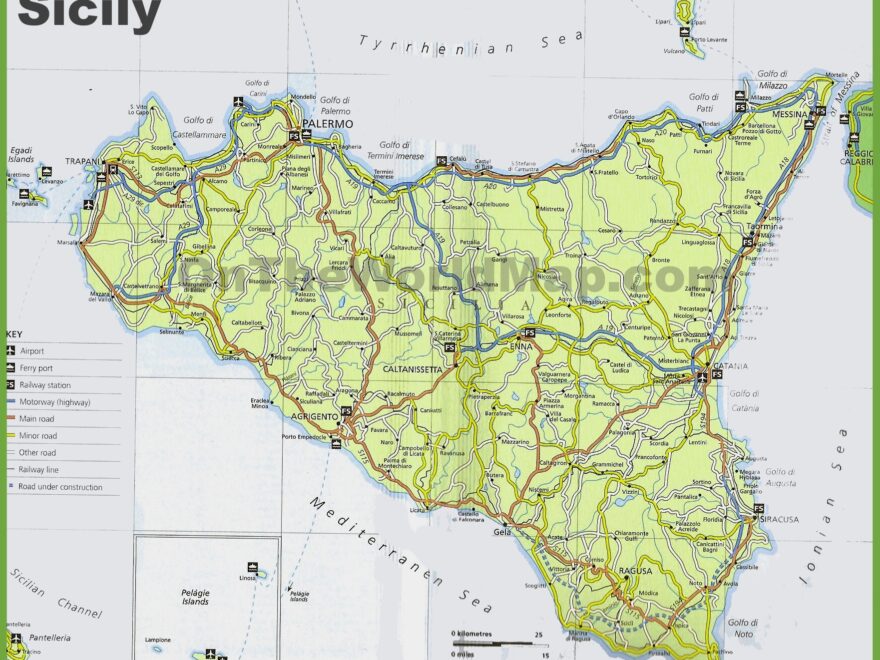 Sicily Road Map Ontheworldmap