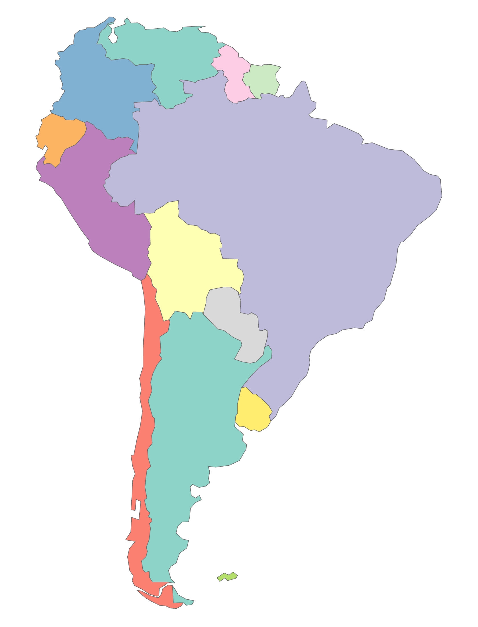 Central And South America Blank Printable Map