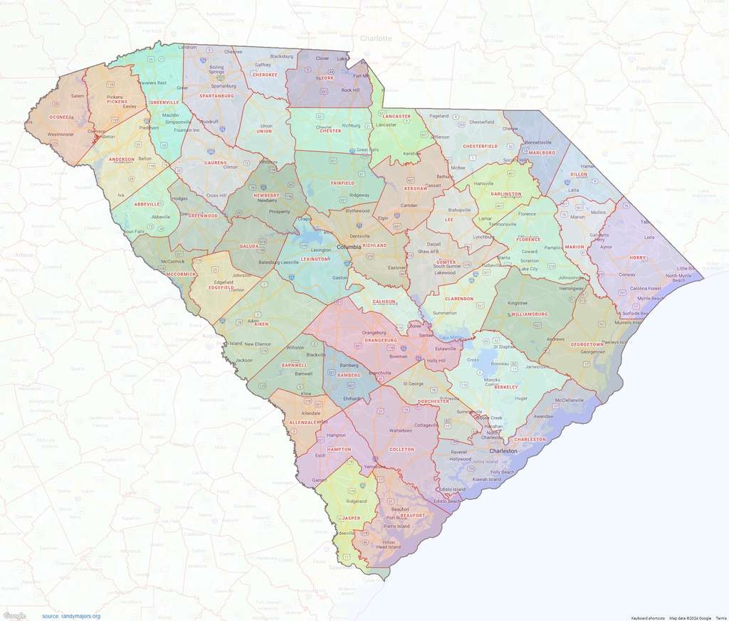 South Carolina County Map Shown On Google Maps South Carolina County Map Shown On Google Maps