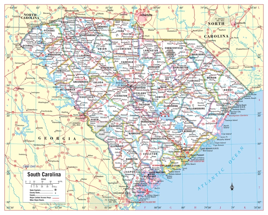 Printable Map Of South Carolina Cities