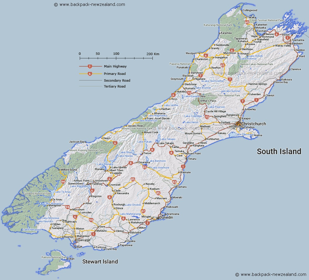 Printable Map Of South Island New Zealand