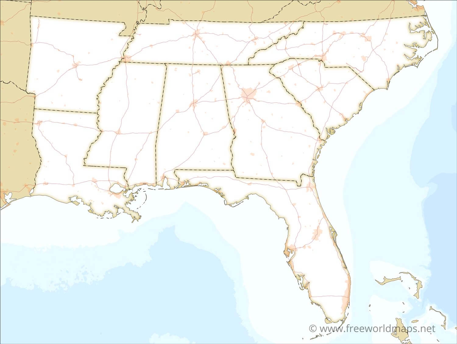 Free Printable Map Of Southeast Region