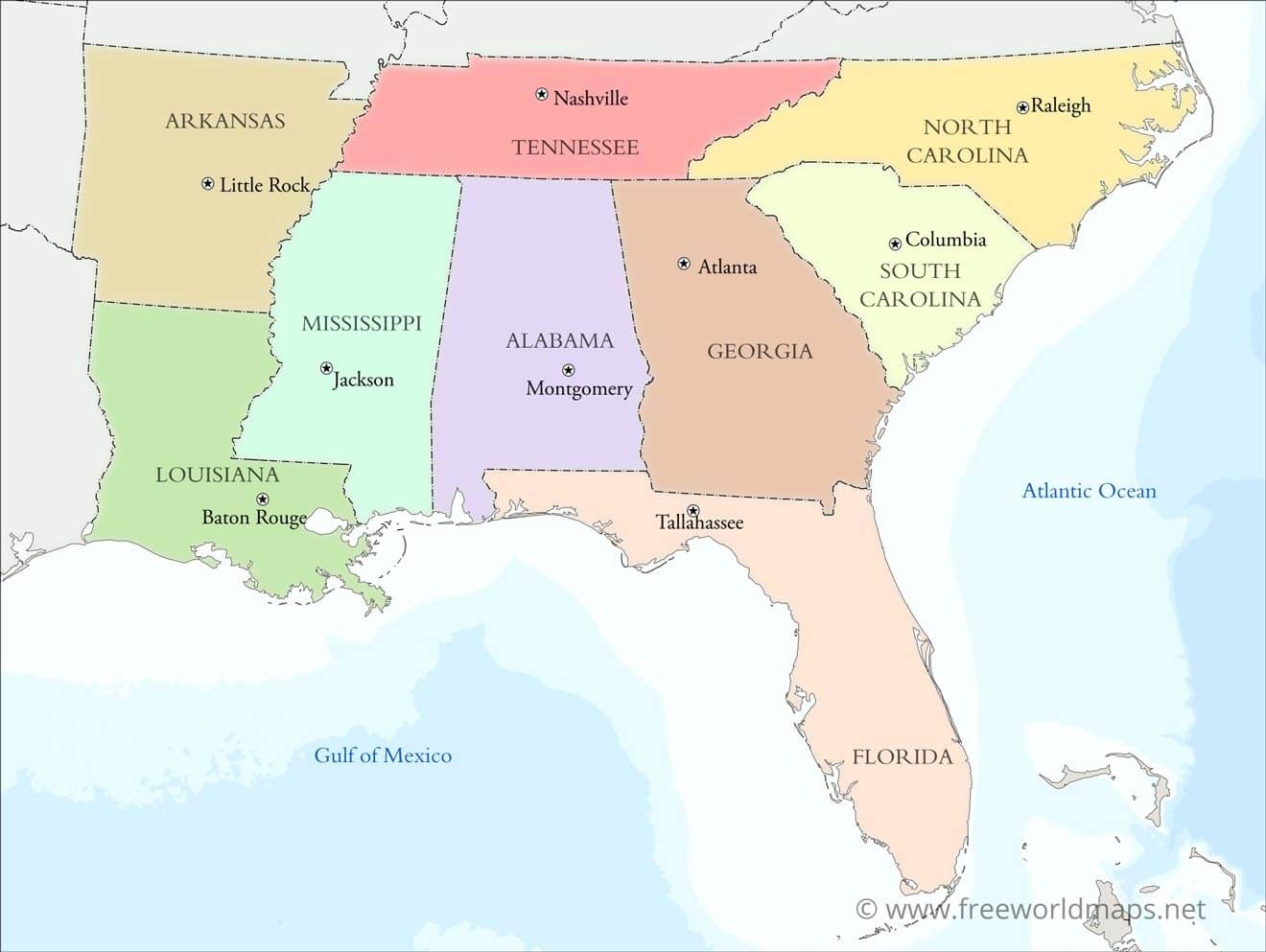 Southeastern US Political Map By Freeworldmaps Southeastern US Political Map By Freeworldmaps