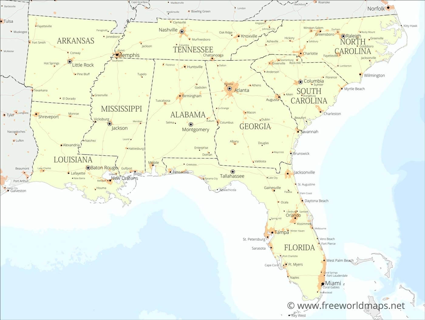 Printable Free Southeast Capital Map Printable Free Southeast Capital Map
