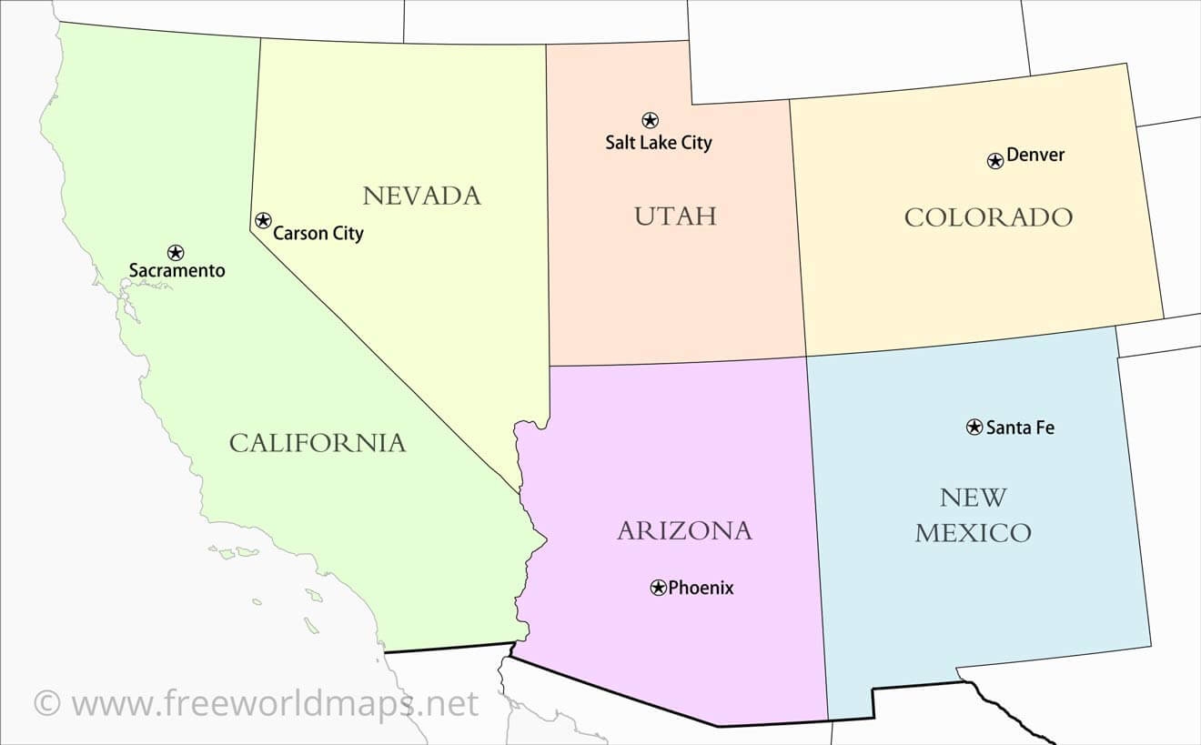 Southwestern US Political Map By Freeworldmaps Southwestern US Political Map By Freeworldmaps