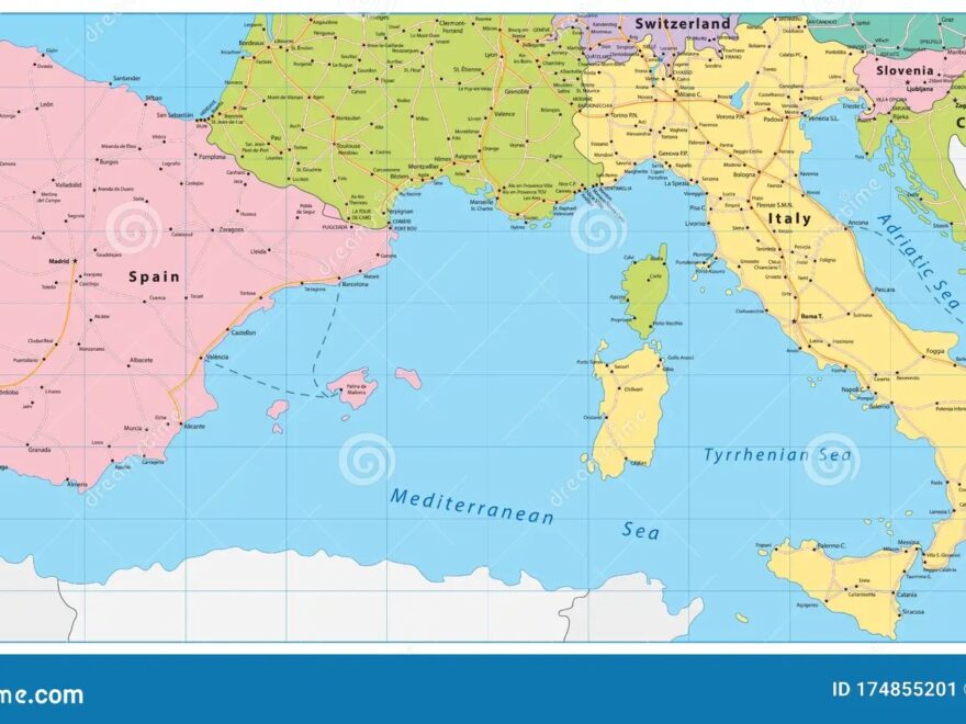 Spain And Italy Map Stock Vector Illustration Of Outline 174855201