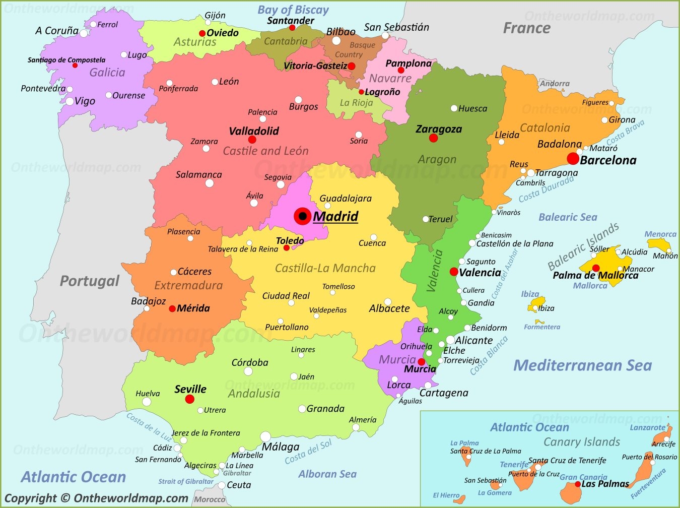 Printable Map Of Spain With Cities