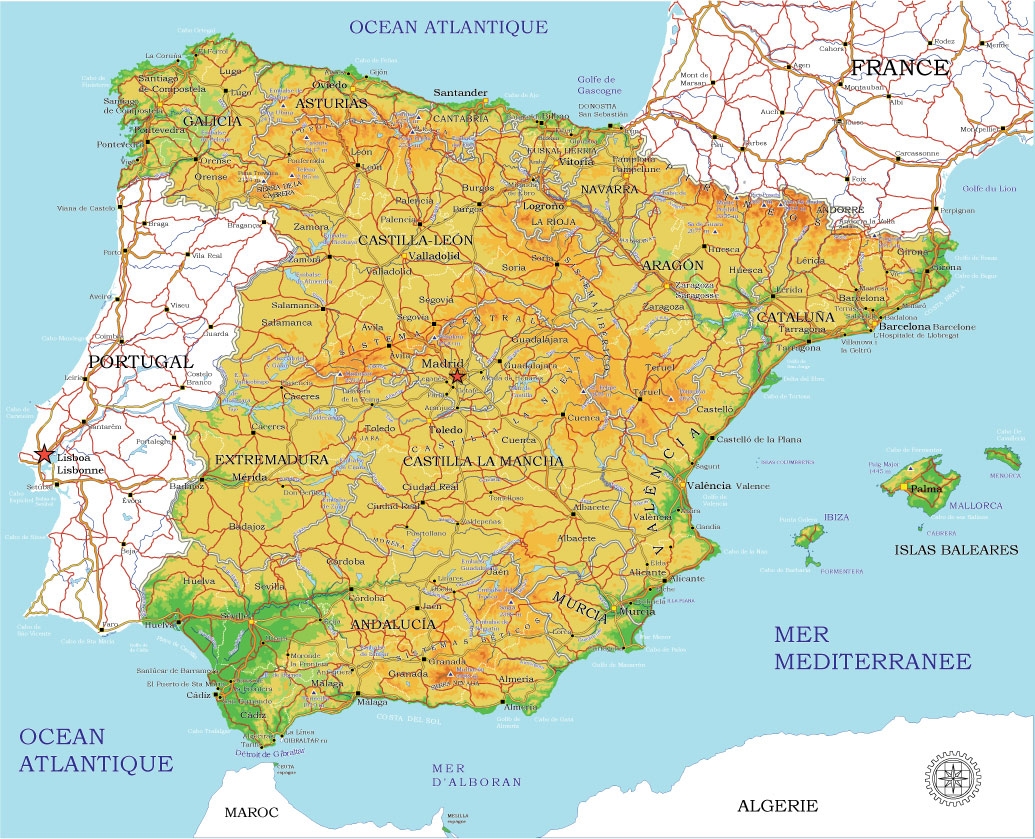 Spain Map Vector 01 Printable Administrative Terrain Editable Corel Draw Maps In Vector Detailed Street Maps Illustrator PDF CorelDRAW EPS DWG DXF