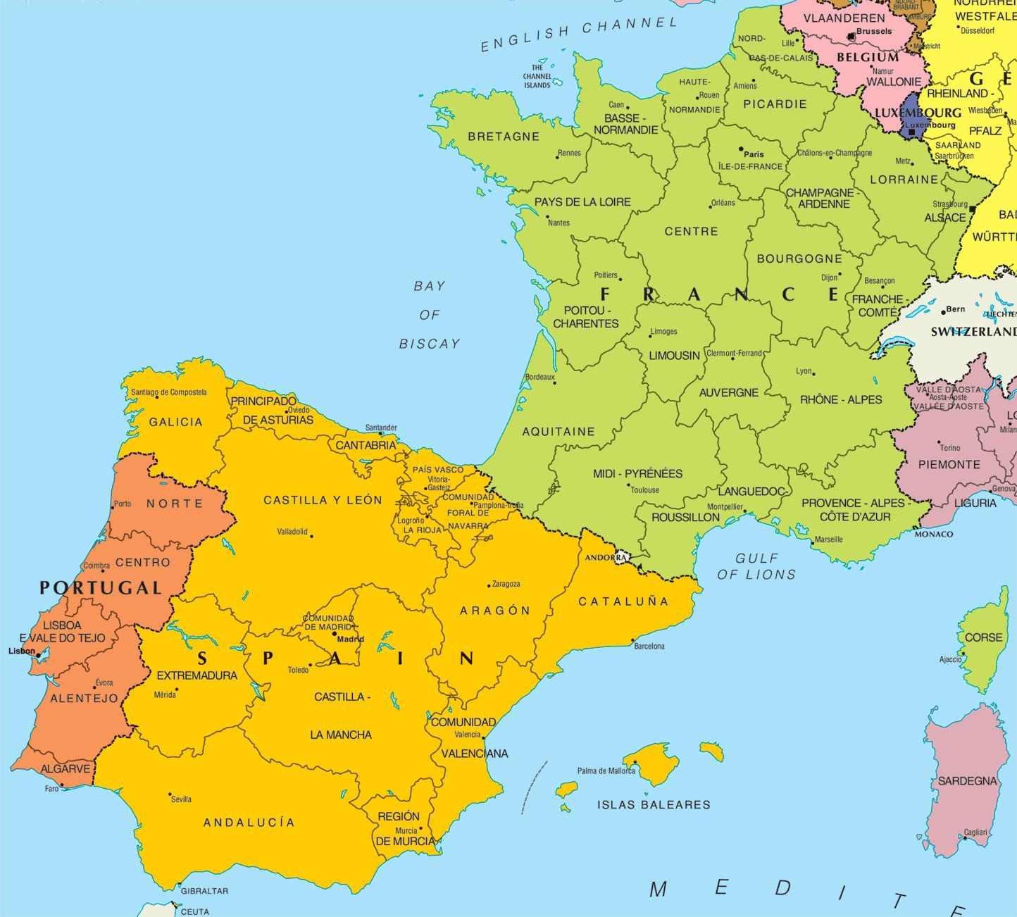 Spain On World Map Surrounding Countries And Location On Europe Map