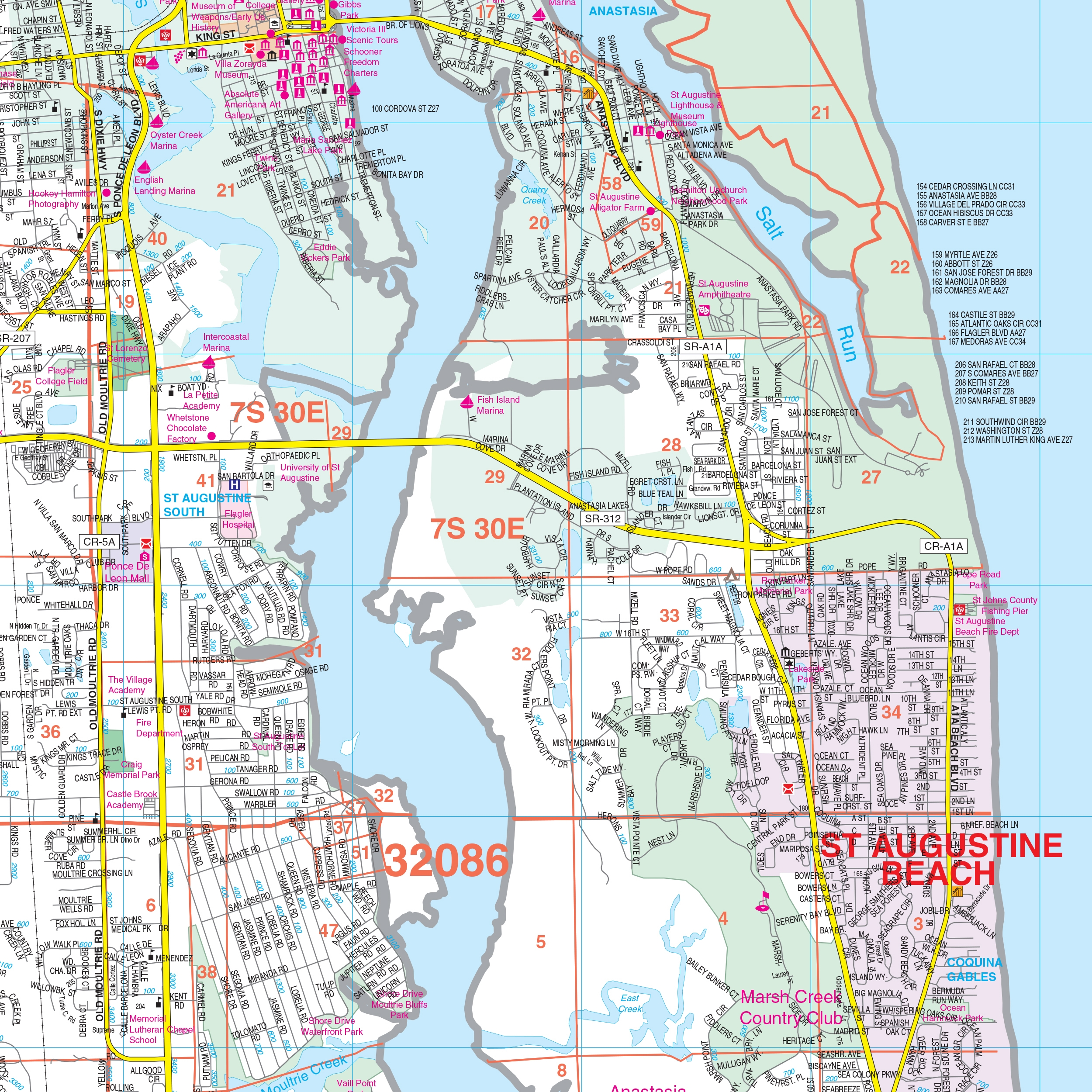 St Augustine FL Wall Map By Kappa The Map Shop