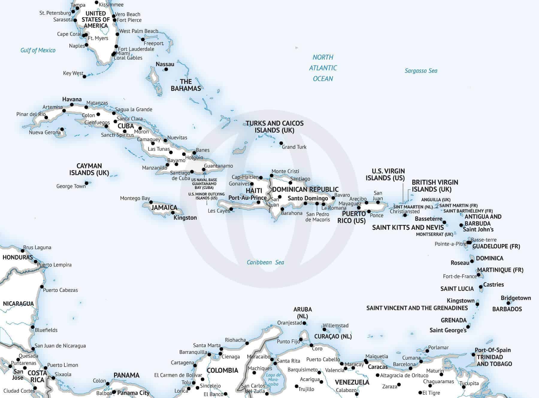 Caribbean Islands And Africa Map Printable
