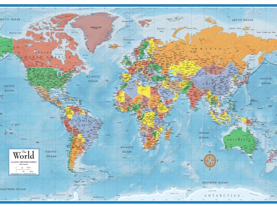 Swiftmaps 24x36 Large World Classic Premier 3D Travel Wall Map Poster Folded Paper Edition Walmart