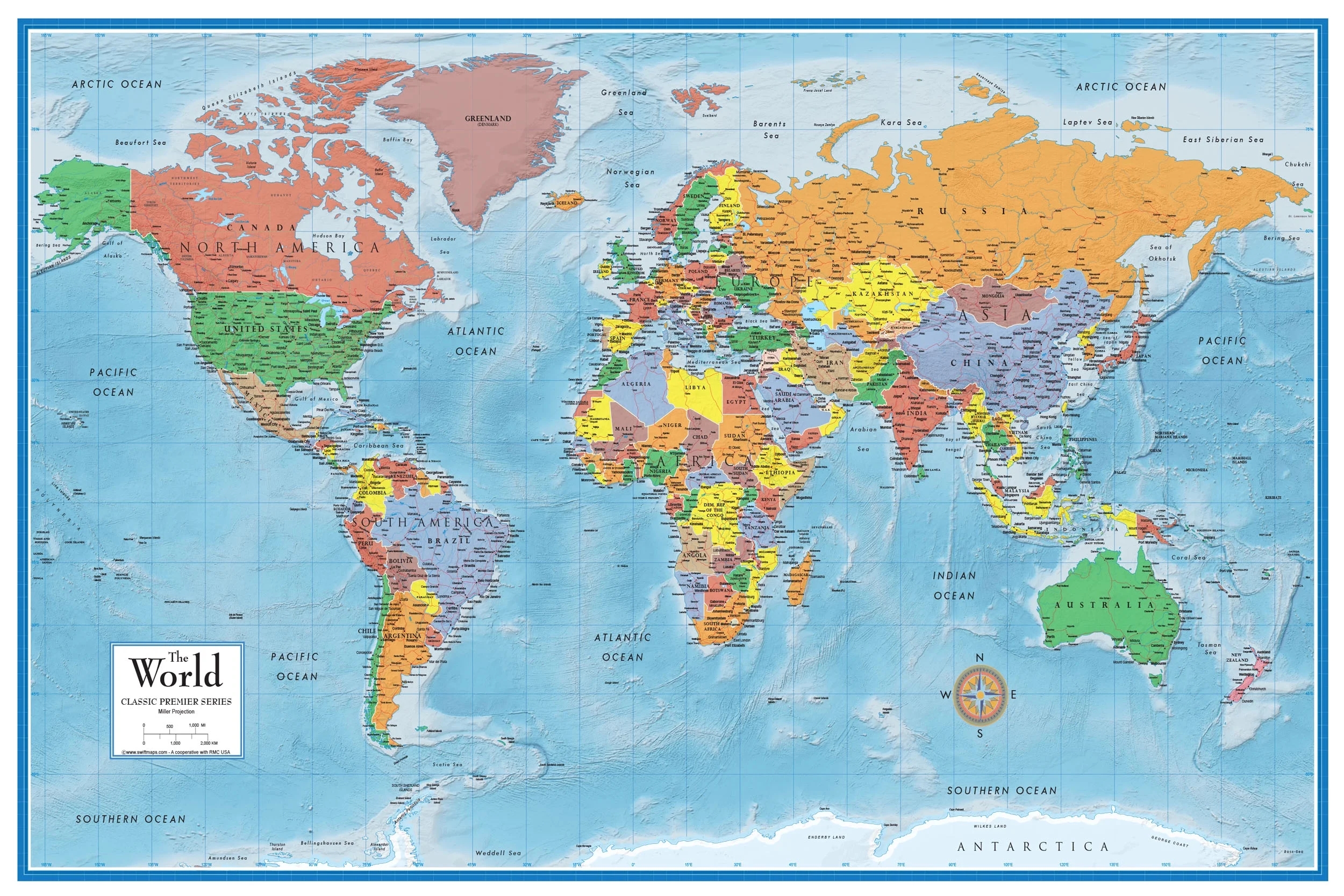 Swiftmaps 24x36 Large World Classic Premier 3D Travel Wall Map Poster Folded Paper Edition Walmart