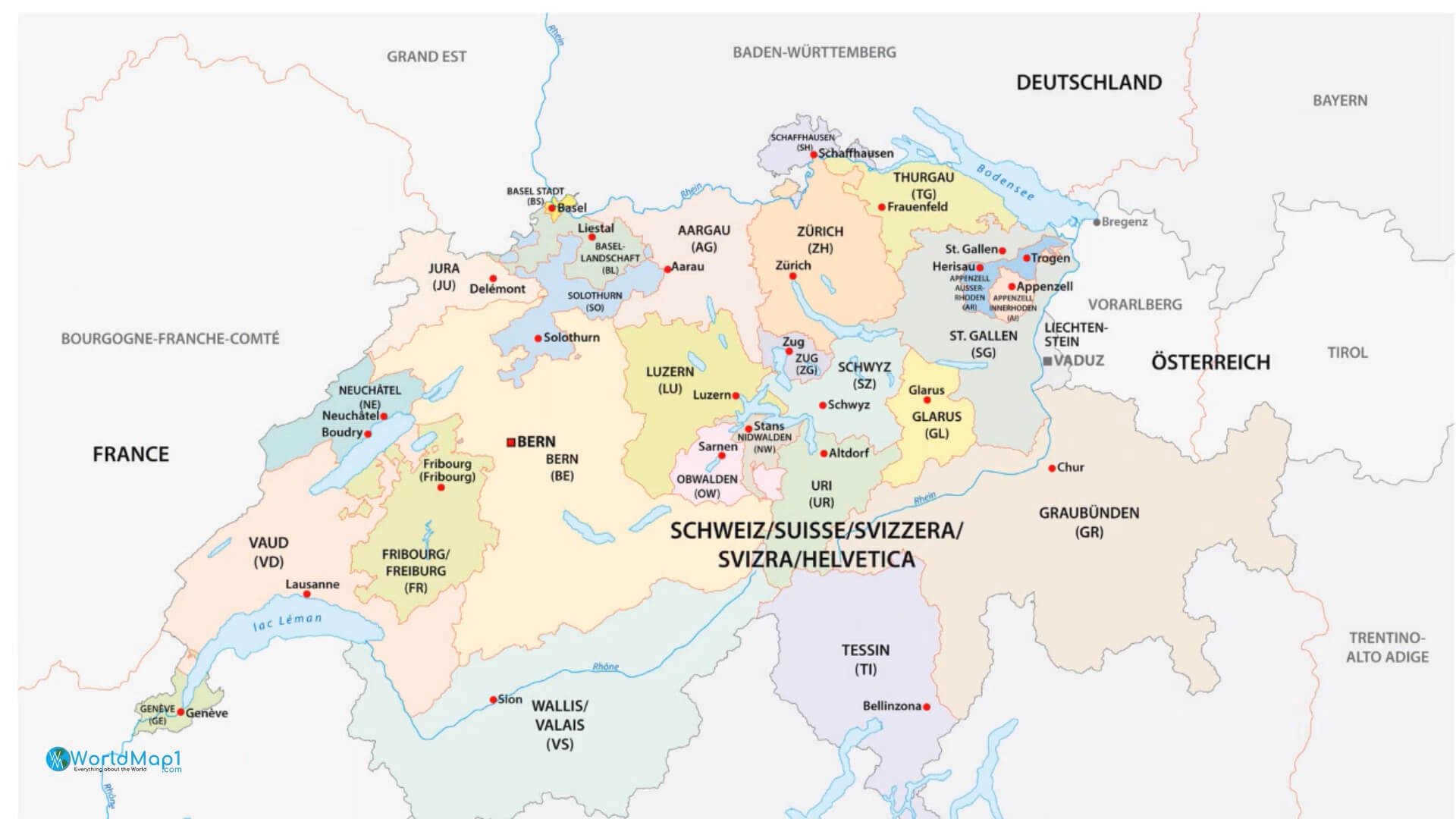 Switzerland Free Printable Map