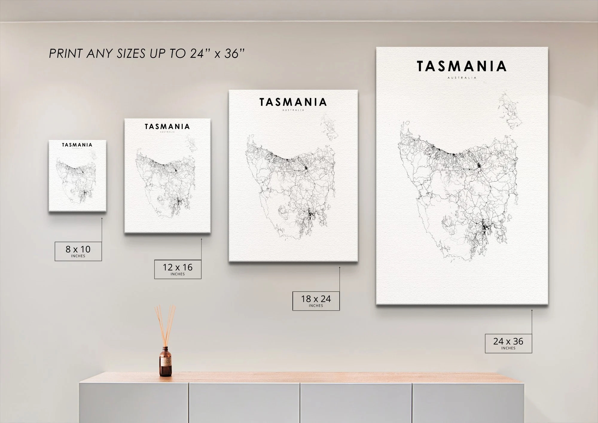 Tasmania Road Map Printable Black Aand White