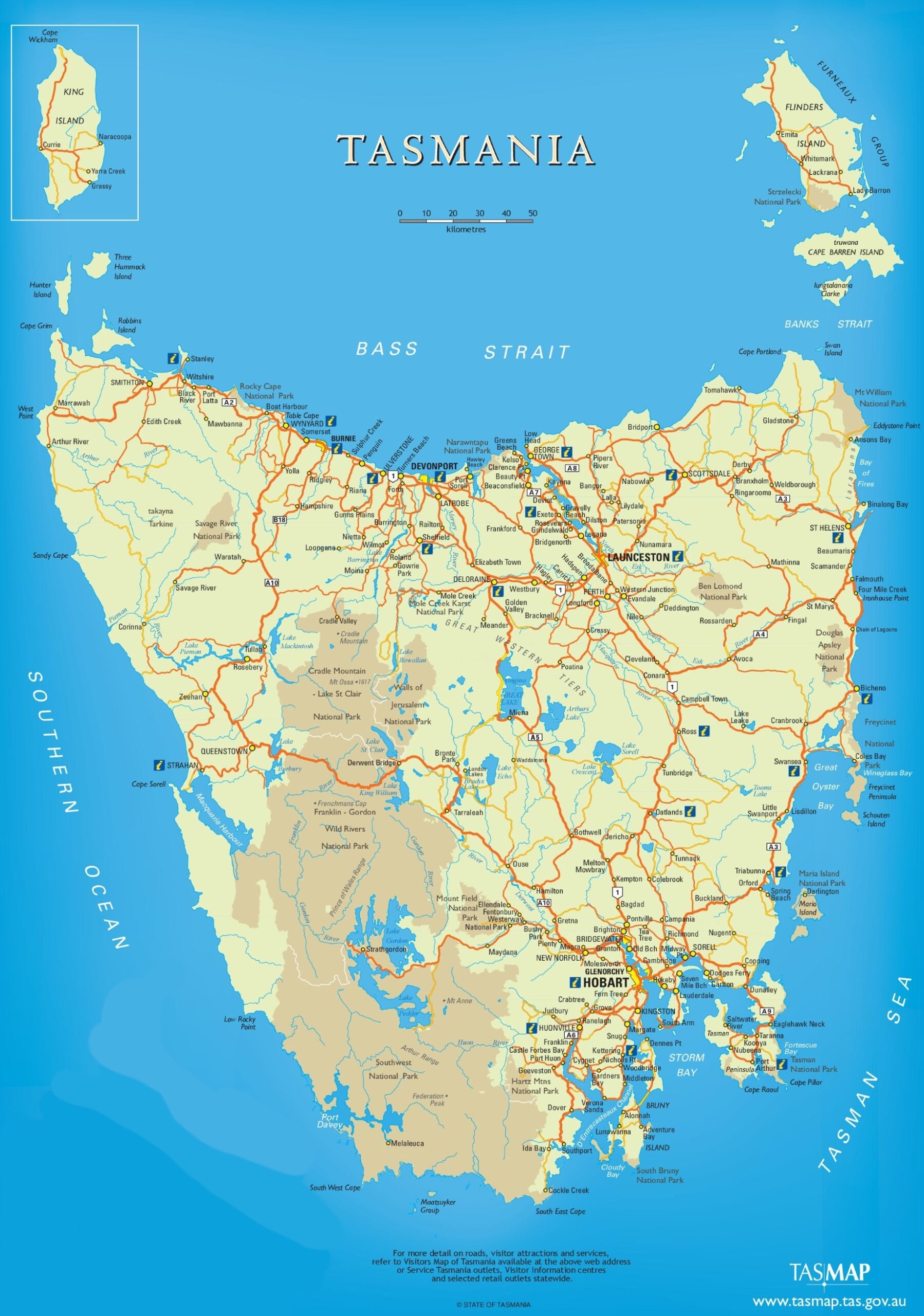 A3 Printable Map Of Tasmania