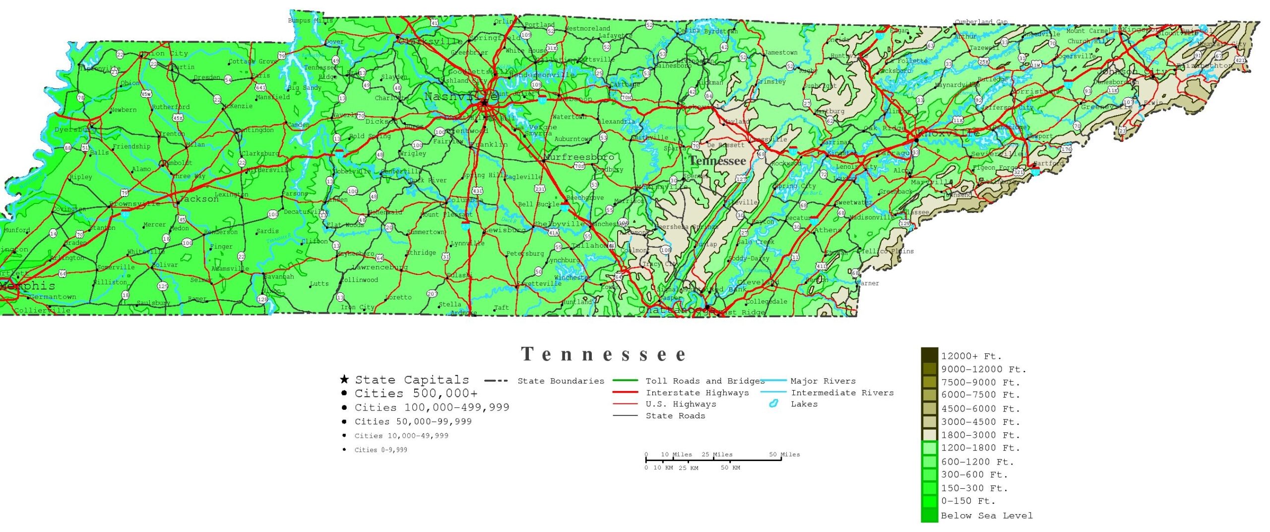 Tennessee Contour Map