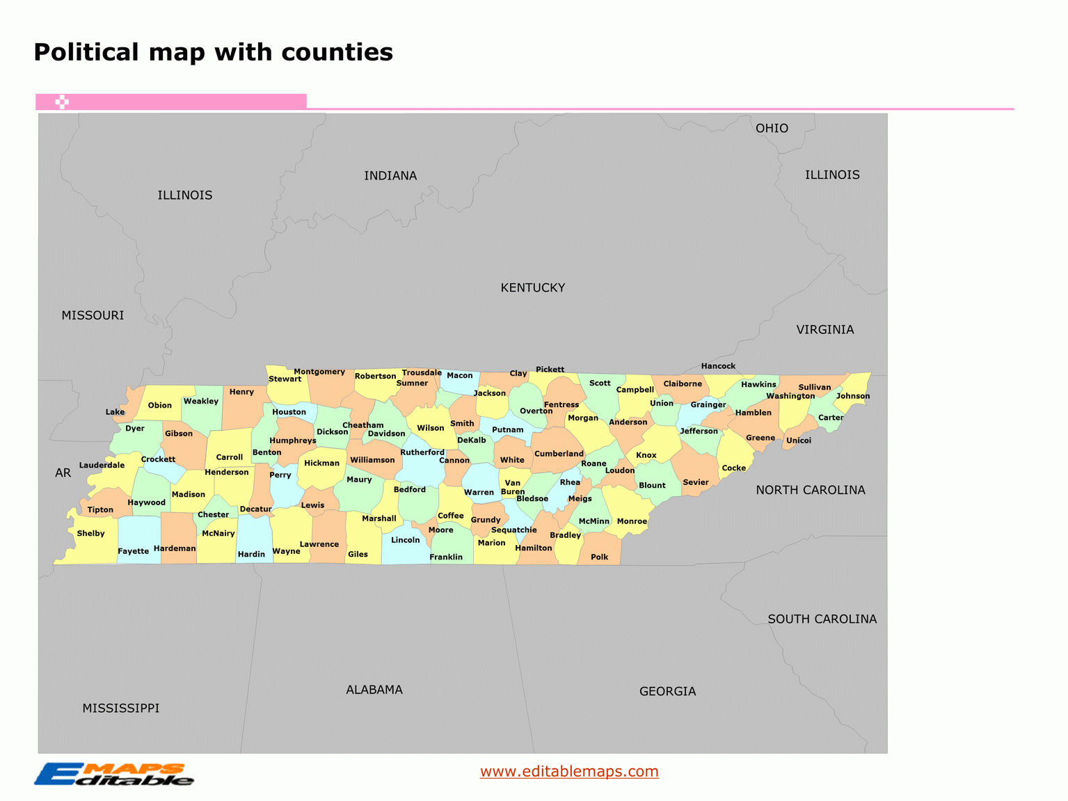 Printable County Map Of Tennessee Fillable