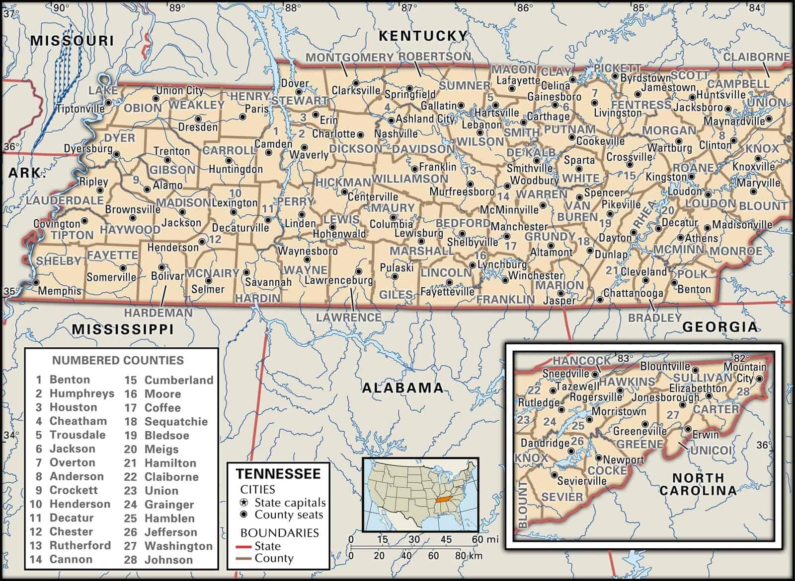 Free Printable Road Map Of Tennessee
