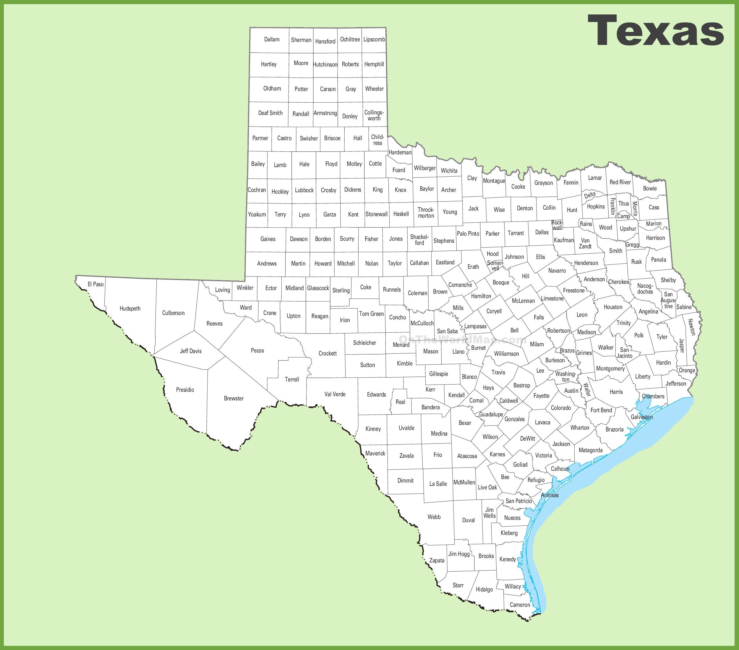 Texas County Map List Of Counties In Texas Ontheworldmap