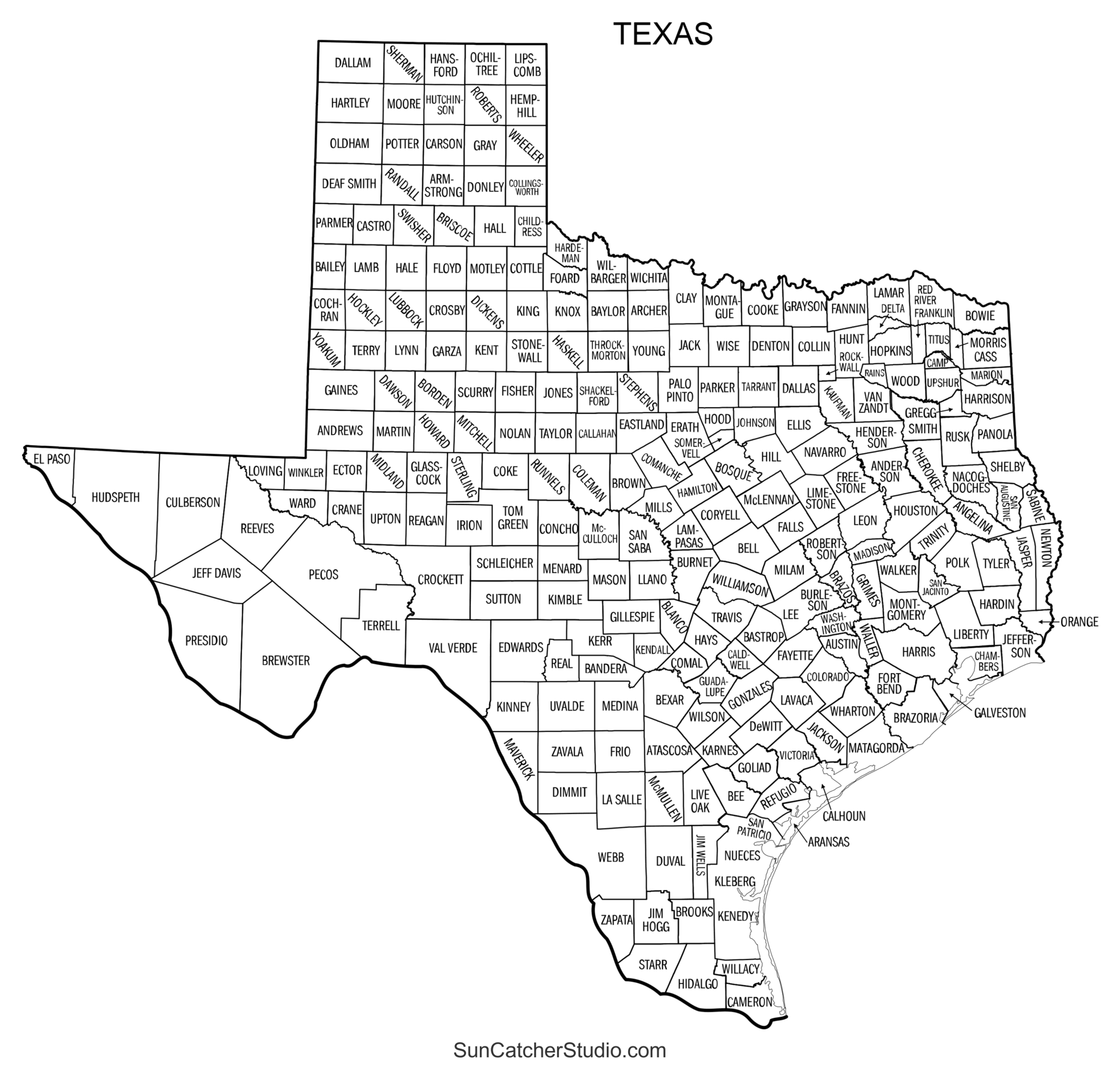 Texas County Map Printable State Map With County Lines Free Printables Monograms Design Tools Patterns DIY Projects