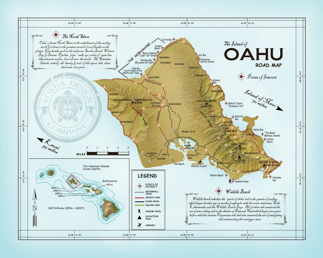 The Island Of Oahu atlas Inspired 11 X 14 Road Map Etsy The Island Of Oahu atlas Inspired 11 X 14 Road Map Etsy
