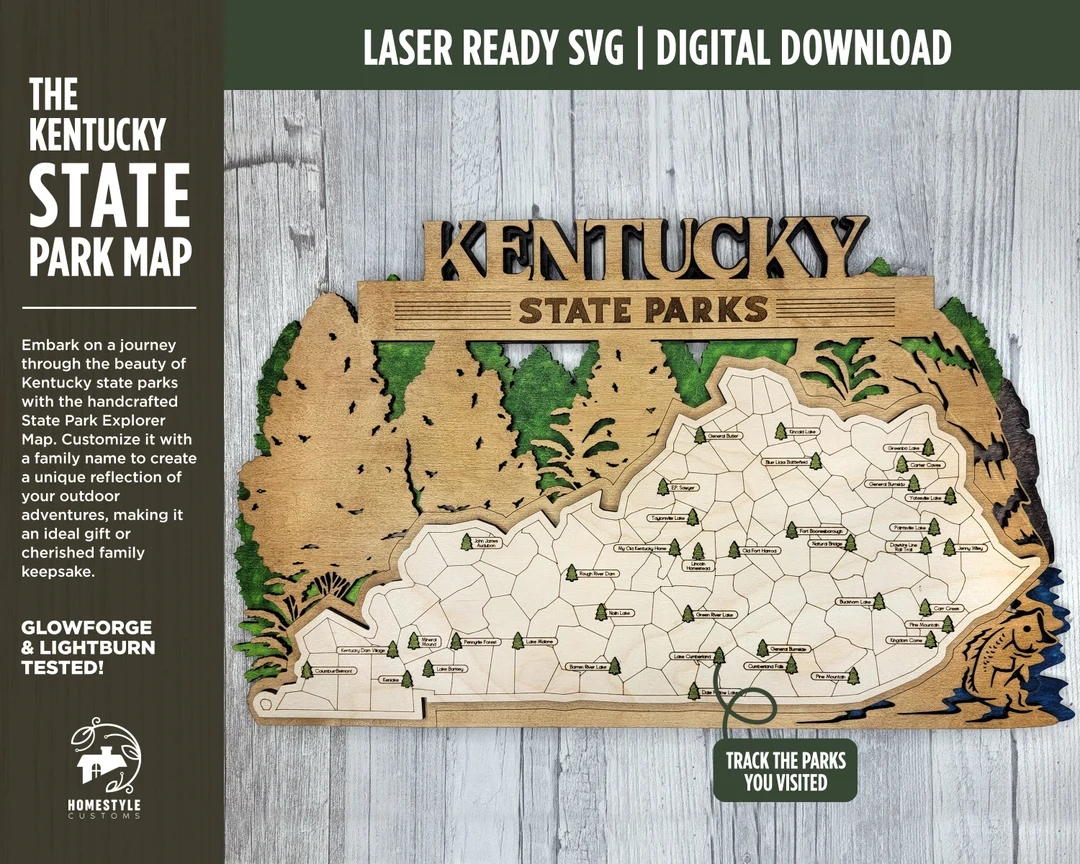 The Kentucky State Park Map Custom And Non Customizable Options SVG PDF File Download Tested In Lightburn And Glowforge Xtool Etsy