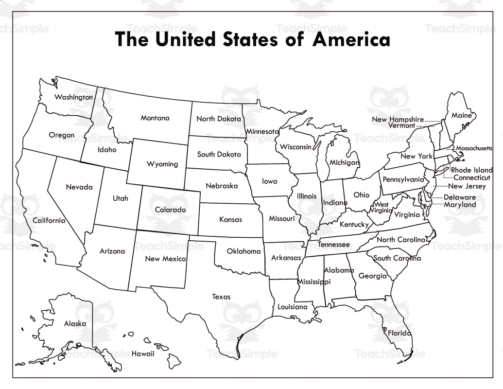 Printable Map Of United States Of America