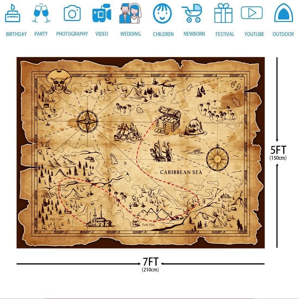 Ticuenicoa Pirate Treasure Map Background For Photography Island Treasure Map Hunting Nautical Theme Birthday Party Background Home Playroom Kids Photo Booth Props 7x5ft Amazon de Electronics Photo