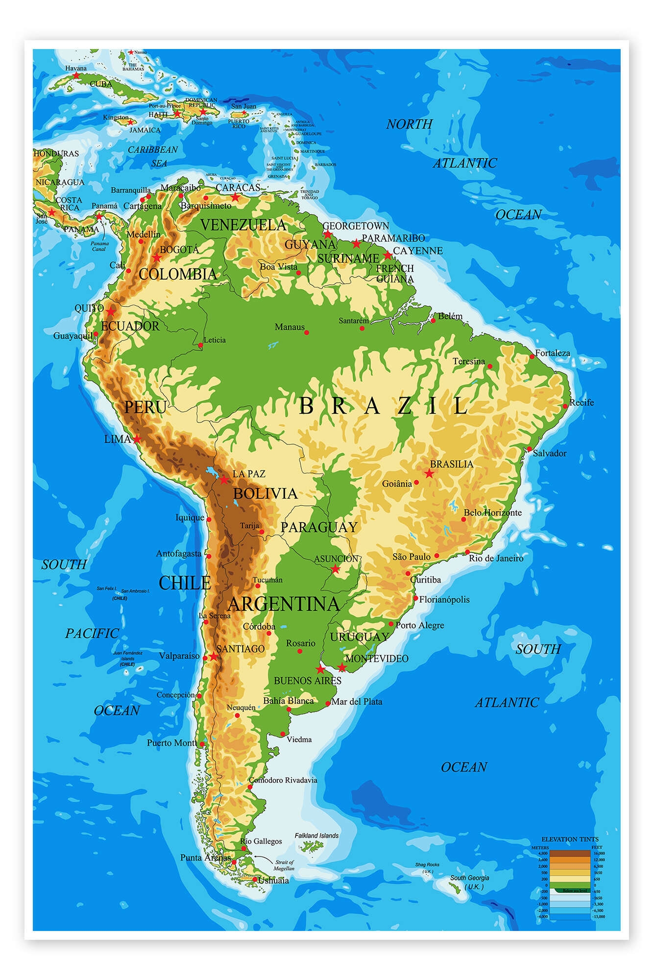 Topographic Map Of South America Print By Editors Choice Posterlounge