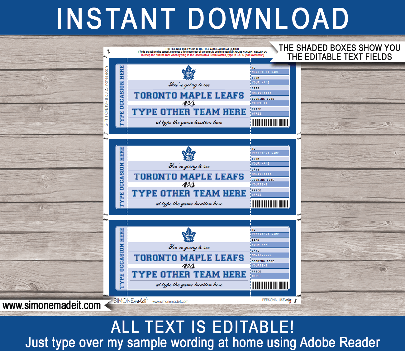 Toronto Maple Leafs Game Ticket Gift Voucher Printable Surprise Hockey Tickets