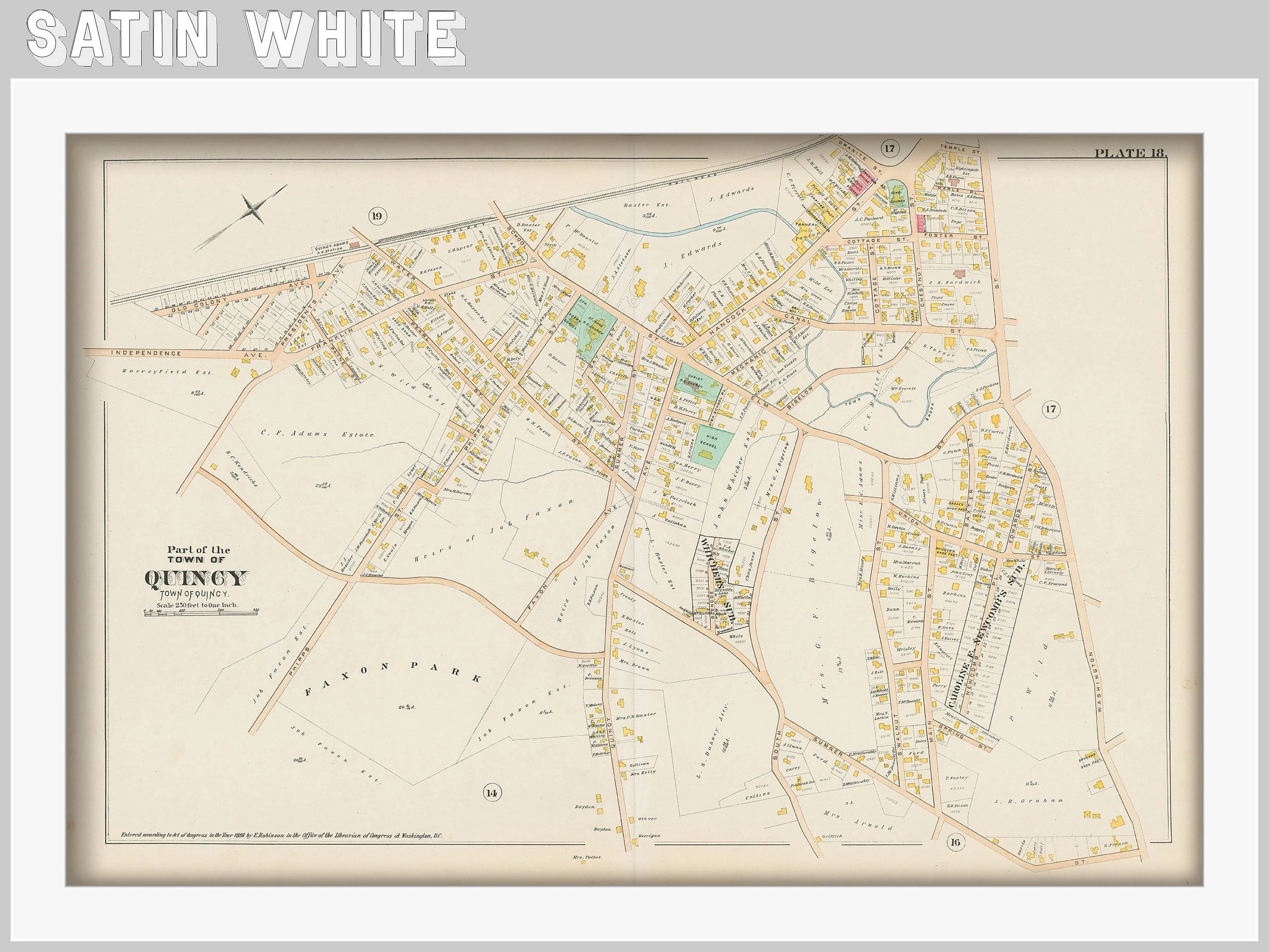 Town Of QUINCY Massachusetts 1888 Map Etsy Australia