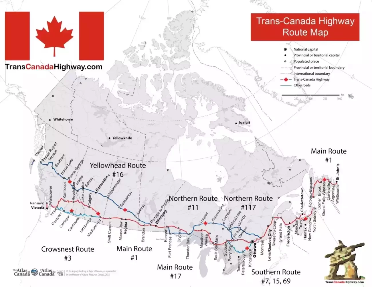 Trans Canada Highway Map With Official Alternate Routes