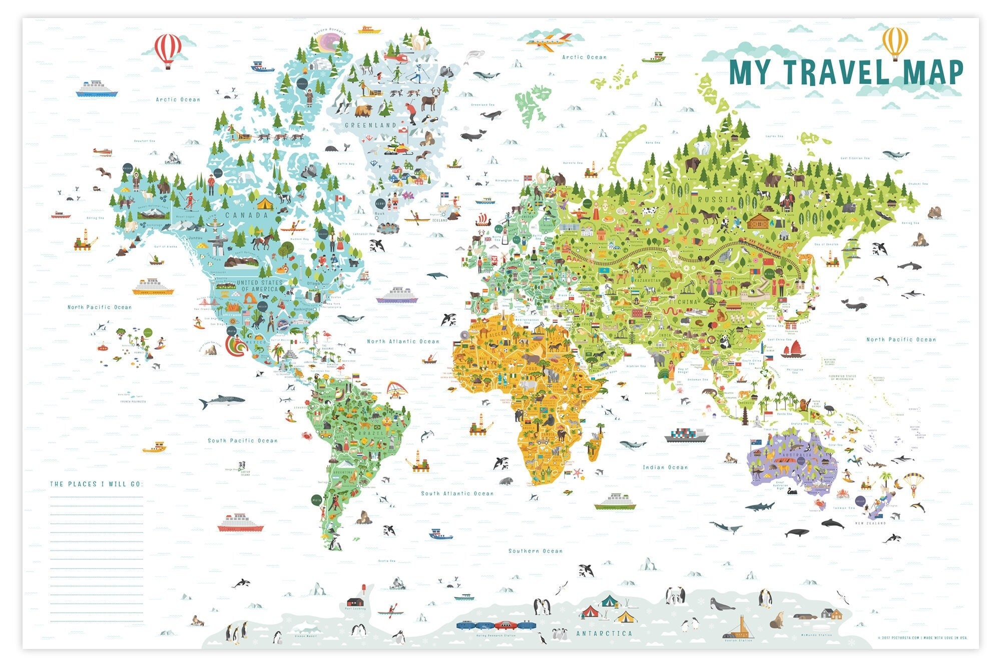 Travel Map Kids World Map World Map Poster Children s Map Animals World Map Kids World Map Art Kids World Map Print Travel Map Print Etsy