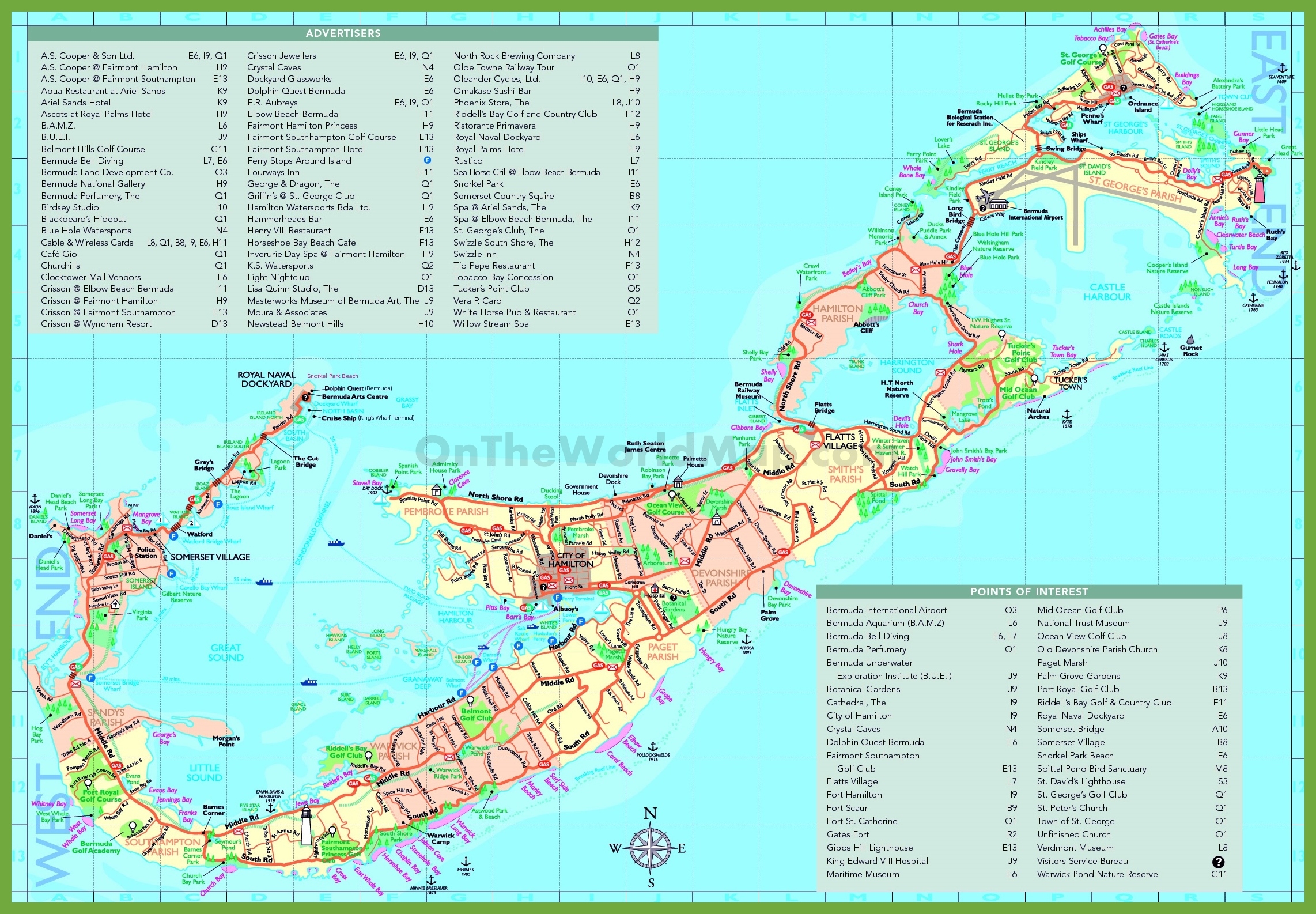 Travel Map Of Bermuda With Attractions Ontheworldmap Travel Map Of Bermuda With Attractions Ontheworldmap