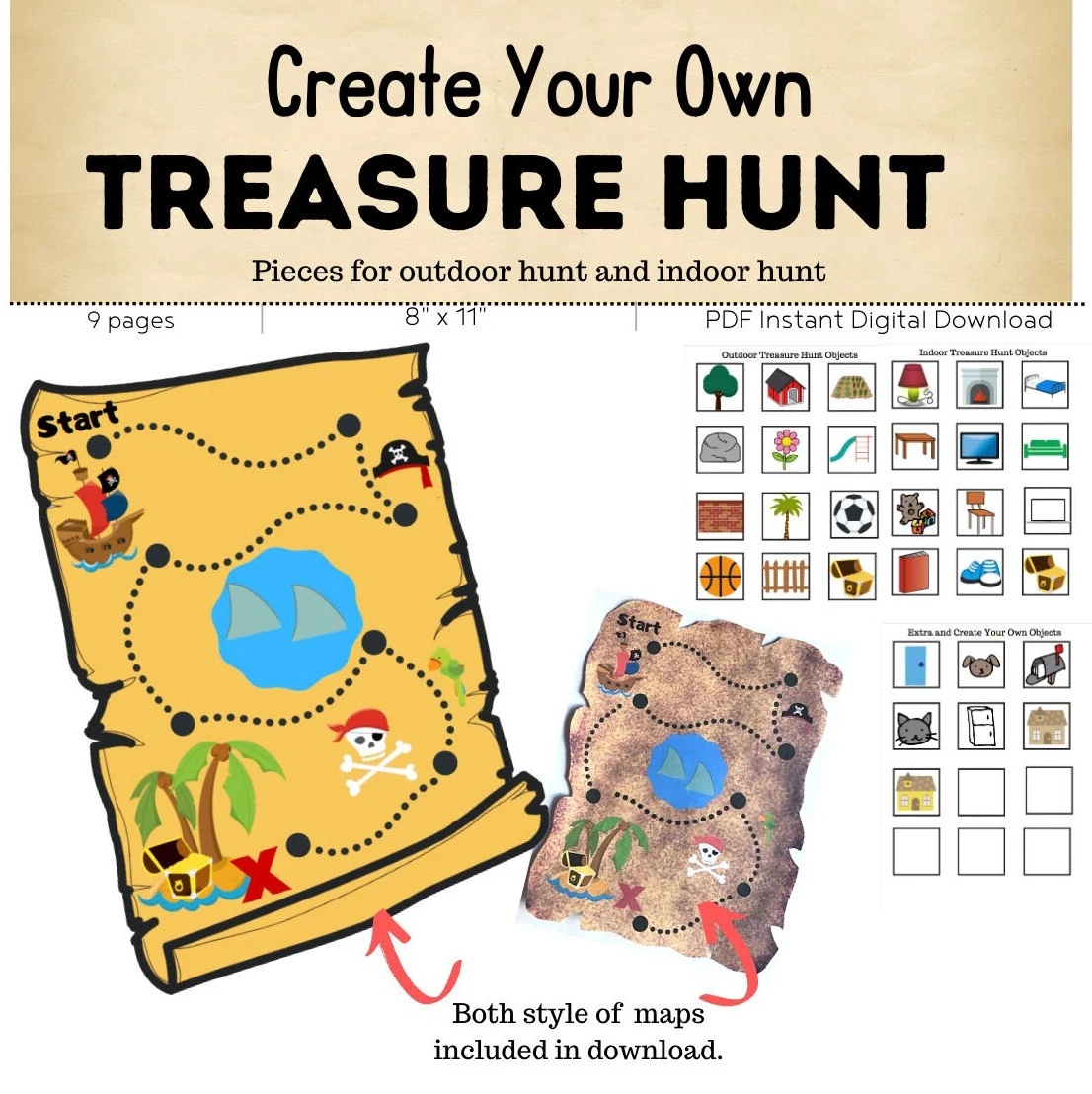 Treasure Map Pirate Map DIGITAL DOWNLOAD Printable Acitivity Summer Game For Children Pirates Treasure Map Etsy