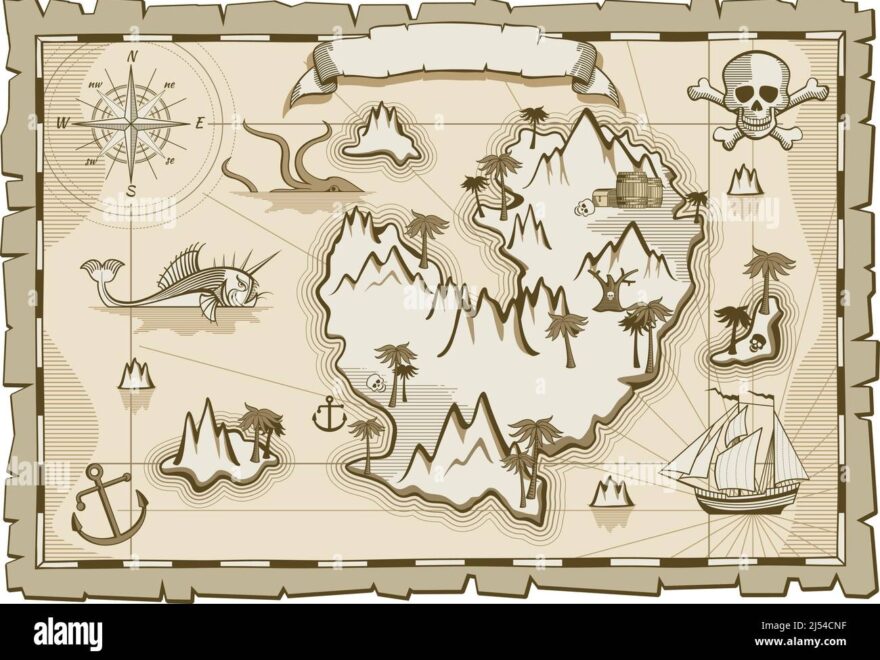 Treasure Map Template Aged Paper With Pirate Island Stock Vector Image Art Alamy