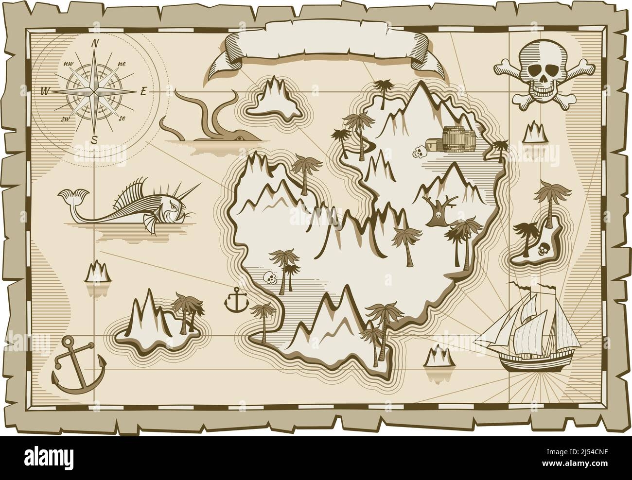 Treasure Map Template Aged Paper With Pirate Island Stock Vector Image Art Alamy