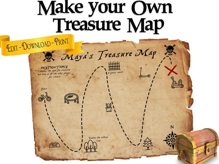 Treasure Map You Can Customize And Personalize Pirate Party Favor Game Activity For Kids Etsy