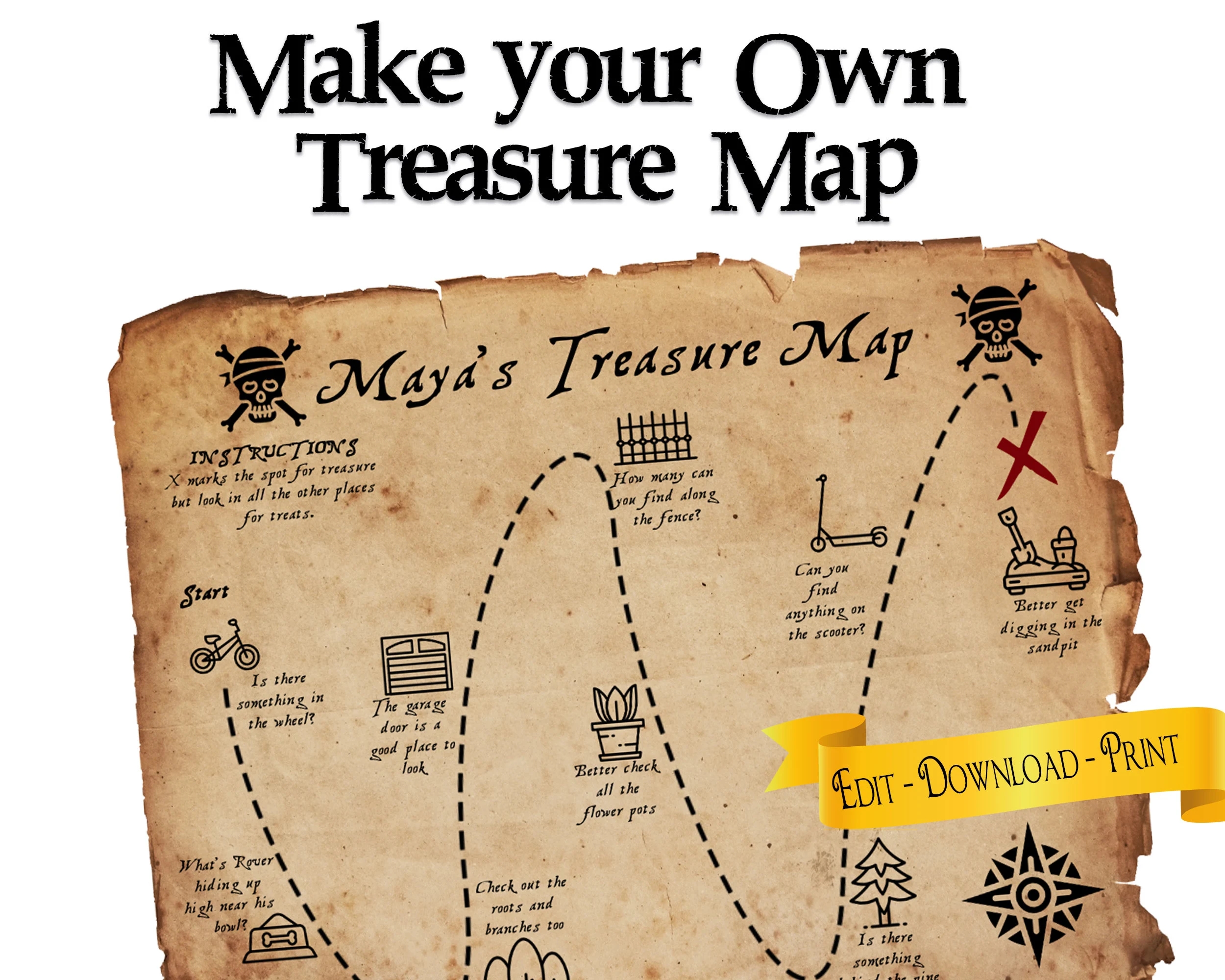 Treasure Map You Can Customize And Personalize Pirate Party Favor Game Activity For Kids Etsy Sweden