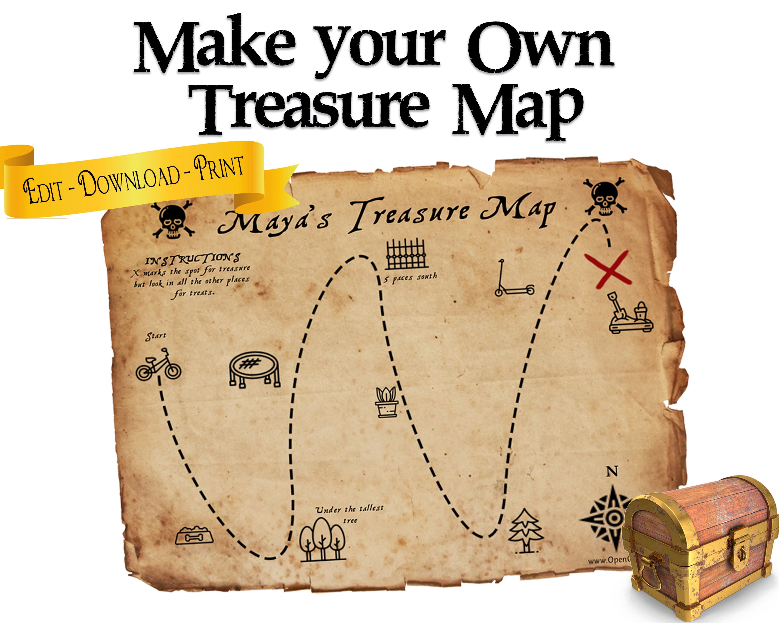 Treasure Map You Can Customize And Personalize Pirate Party Favor Game Activity For Kids Etsy