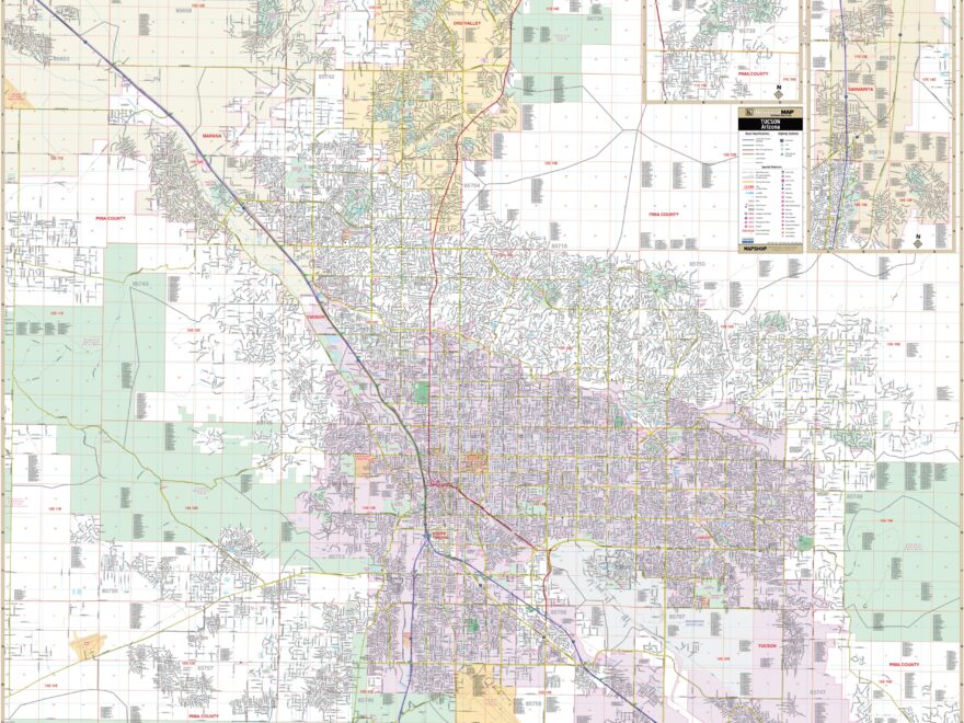Tucson AZ Wall Map By Kappa The Map Shop