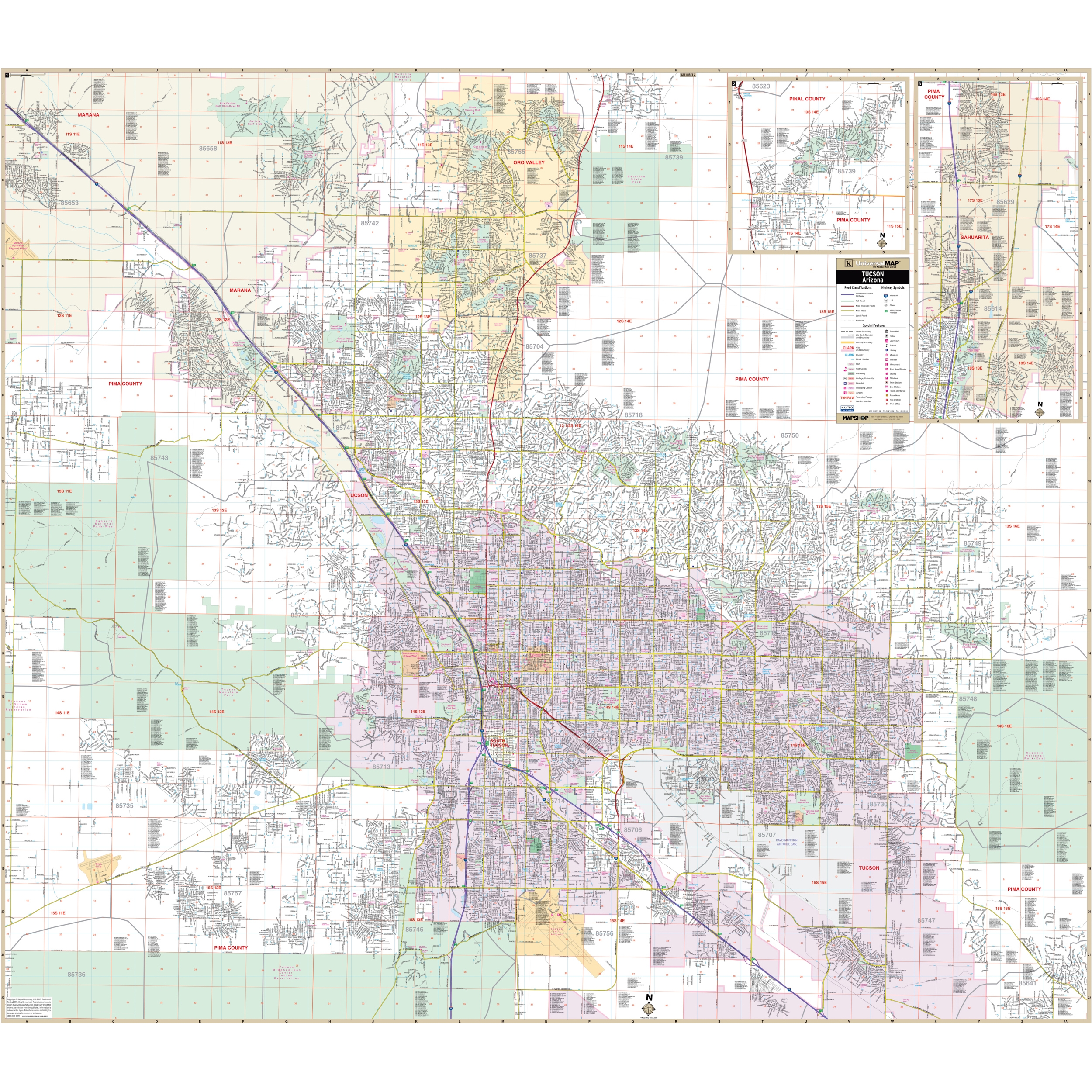 Tucson AZ Wall Map By Kappa The Map Shop