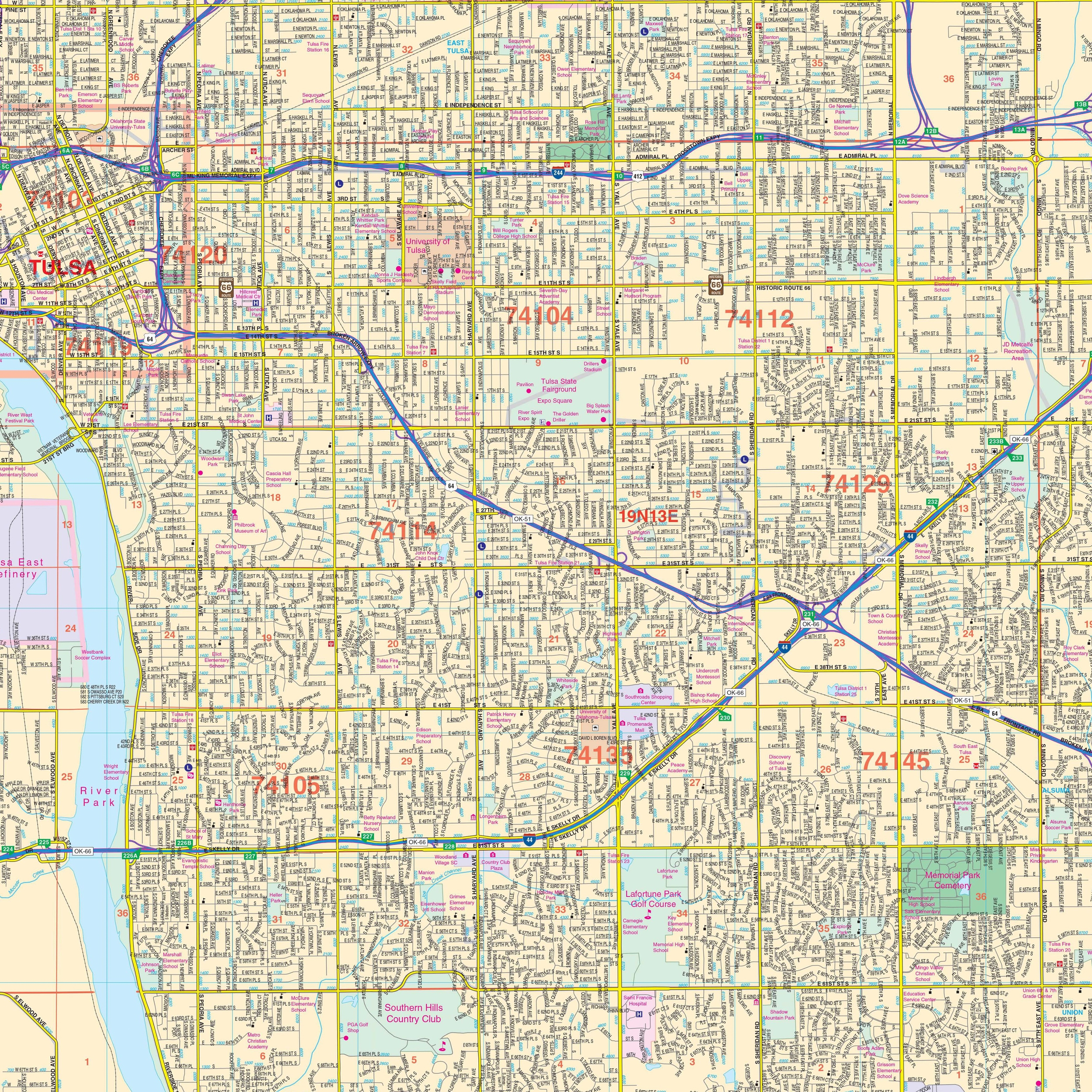 Tulsa OK Wall Map By Kappa The Map Shop