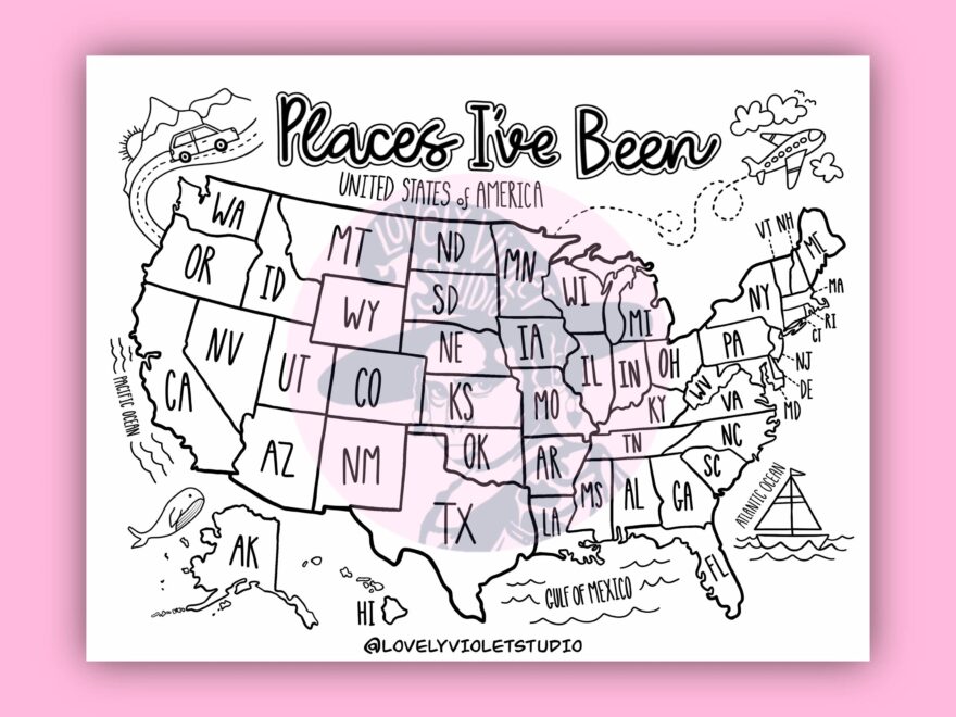 U S Map Coloring Page Digital Download places I ve Been U S Map Printable United States Road Trip Coloring Page Etsy