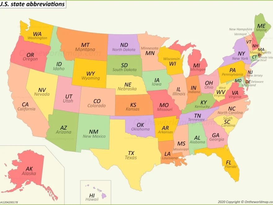 U S State Abbreviations Map Ontheworldmap